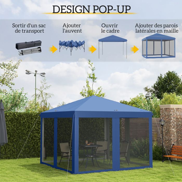 Outsunny Tonnelle Pliante 3,3x3,3m Pop-up Double Toit Avec Moustiquaires - Gris