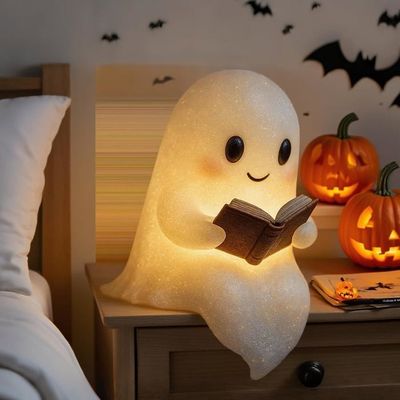 Lampe Fantôme Lisant Un Livre - Résine 3D - Veilleuse Décorative Pour Chambre, Halloween Ou Ambiance Cosy
