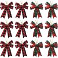 12 pièces Nœuds de Noël décorations d'arcs de Sapin de Noël Nœuds à Carreaux de Noël Décoratifs de Fêtes pour la décoration de Noël -0