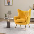 HULALA HOME Fauteuil Salon Fauteuil Scandinave Chaise Confortable en Velours avec Pieds en Métal Doré & Wingback Pour Salon, Jaune moutarde