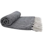 RIDEAUDISCOUNT Fouta, Jeté de Lit, Plaid 100% Coton 120 x 150 cm avec Franges Jacquard Motif Chevrons Bicolore Noir Blanc 120 x 150cm