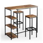 Vicco Set de table de bar Fyrk, Chêne rustique, 120 x 50 cm avec étagères et 2 tabourets de bar