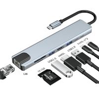 HUB USB C 8 en 1-4K HDMI Port-RJ45 -Adaptateur de Type C -Port SD- TF -100W PD Charging Port