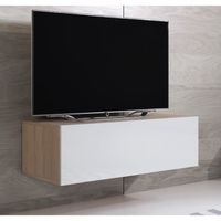 Meuble TV - LUKE H1 - 1 porte - Blanc - Sonoma - Finition brillante