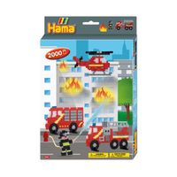 HAMA - Boite Les Pompiers - 2000 perles à repasser taille MIDI et 1 plaque Camion - Loisirs créatifs - Dès 5 ans