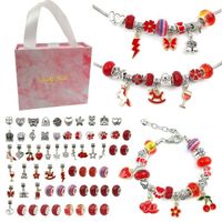 Kit de Fabrication de Bracelet, Bijoux Enfants Fille, Creation Bijoux, Cadeau Ado Fille 5-12 Ans pour Anniversaire Noël - ROUGE
