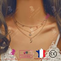 LCC® Collier femme argent fantaisie pendentif en forme de demi lune fille cadeau bijoux chaîne cou anniversaire fête alliage