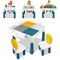 Table Enfant LILIIN avec 2 Chaises en Plastique et 163 Blocs de Construction - Activités d'étude et Jeux