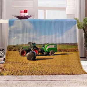 Plaid pour enfant Motif tracteur Vert 100 x 140 cm 