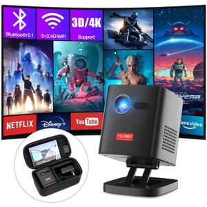 Vidéoprojecteur Gearelec Vidéoprojecteur Intelligent DLP Android TV 9.0 Auto Focus 3D 4K 5G WiFi Bluetooth HDMI Famille Cinéma Extérieur