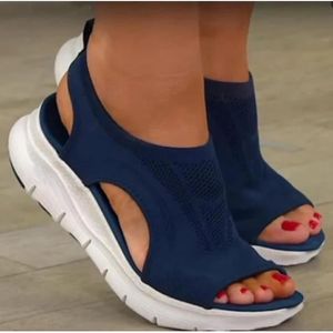 SANDALE - NU-PIEDS Sandales Orthopédiques Femmes Confortable Compensées Sandale À Bout Ouvert Été Légères Plateforme Vintage Mode Chaussures - bleu