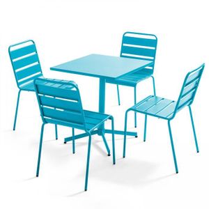 Ensemble table et chaise de jardin Table carée 70 cm plateau inclinable et 4 chaises 