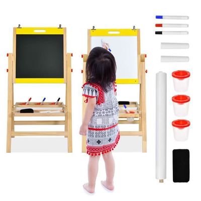 Tableau Chevalet 3 En 1 Enfant – Bois Double Face – Hauteur Réglable 56-110 Cm – Dès 2 Ans