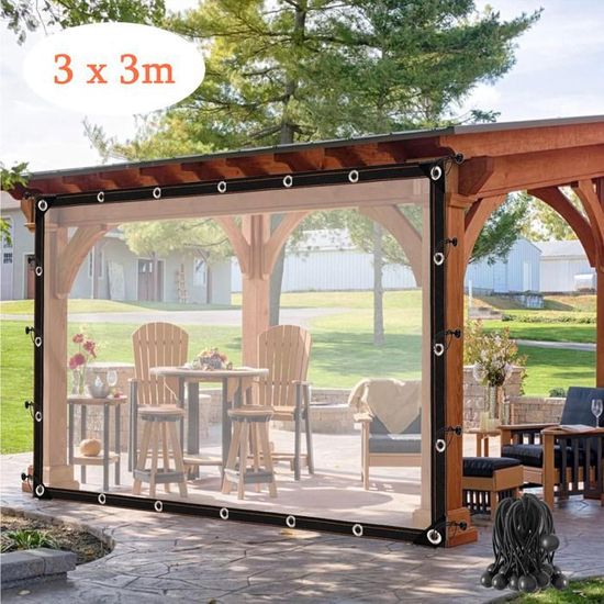 Bâche Transparente Imperméable 3,7x2,5m Avec Zip - Panneaux Latéraux Pergola Tonnelle
