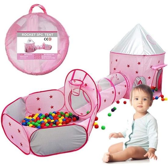 Floving Tente 3-en-1 Pour Enfants – Tunnel, Piscine à Boules Et Tipi, Avec Sac De Transport, Motif Fusée
