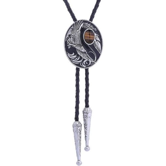Cravate Bolo En Cuir Tressé Avec Argent Sterling, Turquoise