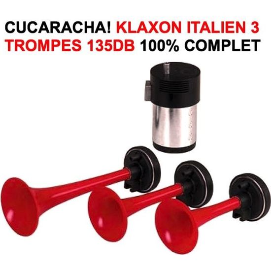TOUR DE FRANCE CUCARACHA! KLAXON ITALIEN 3 TROMPES 12V 135DB ! RAID
