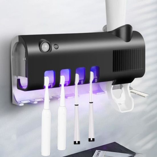 Distributeur Automatique De Dentifrice UV - Porte-Brosse à Dents Mural Avec Stérilisation UV, 5 Emplacements, Éco-Énergétique Solaire/USB