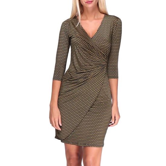 Revd'elle Robe Femme Cache Coeur Col V Moutarde Cdiscount PrêtàPorter