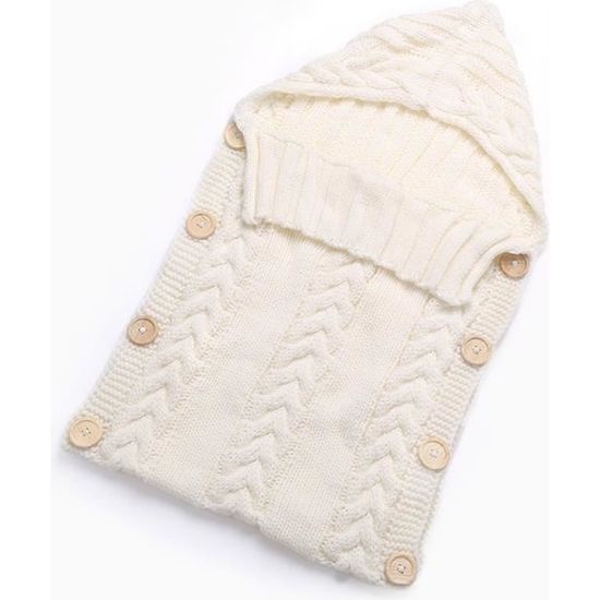 Sac de couchage bébé Nid d'ange TOMTOP - Tricot de laine - Conception à capuchon - Beige