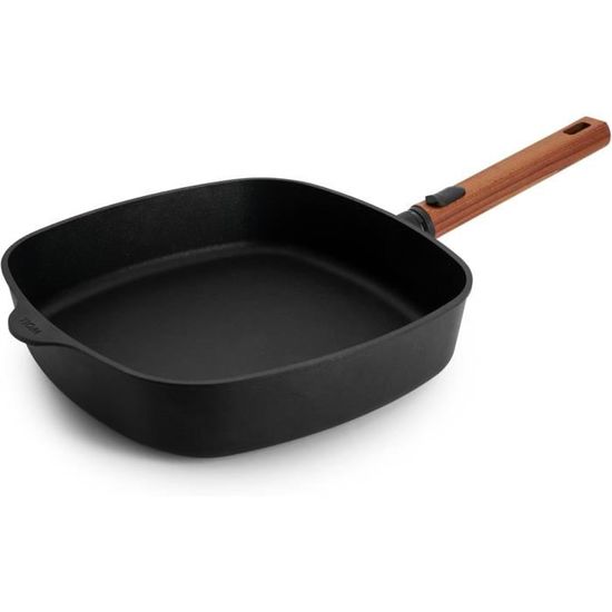 Woll Eco Logic QXR Vierkante pan, inductief, 28 x 28 cm, 6 cm hoog, met afneembare duurzame houten steel, geschikt voor alle warmtebronnen, PFAS-vrij, antiaanbaklaag, gegoten aluminium