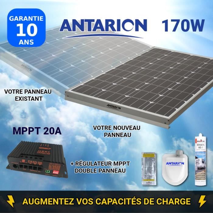 KIT DEUXIEME PANNEAU SOLAIRE POUR CAMPING CAR 170W ANTARION + REGULATEUR DOUBLE PANNEAU
