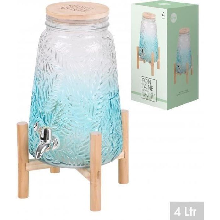 Double Distributeur de Boissons Lot de 2 Fontaines à Boissons avec Support Bois, au total 8 litres