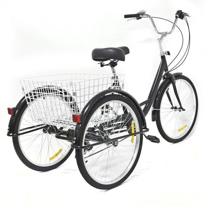 24- Tricycle de Vélo Tricycle Adulte Tricycle avec 8 Vitesses + Serrure + Panier d'achat Cadeau pour Noël