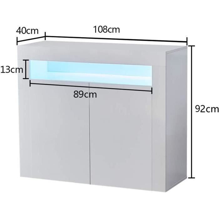 DOMICILE Buffet Bas Contemporain Blanc Laqué Brillant 108*40*92cm Avec deux portes bois