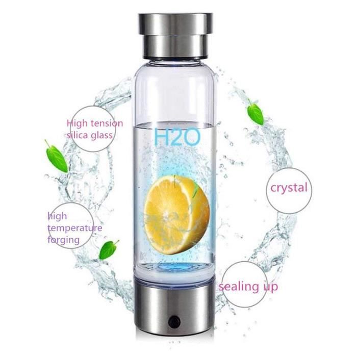 Générateur d'eau riche en hydrogène 350ml Bouteille en verre d'énergie alcaline Anion ioniseur d'eau Anti USB H2 Coupe intelligente