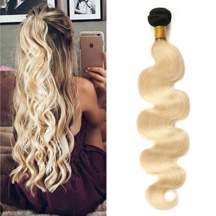 CXYP 1b/613 Noir Blonde Cheveux Brésiliens Humains Vierge Tissage Ondule Body Wave Extensions de Cheveux 100g (22 pouce)