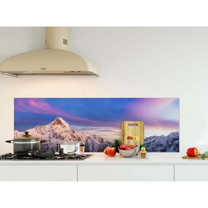 Crédence de cuisine adhésive en Verre de synthèse -Panorama de l'Annapurna sanctuaire de l'Himalaya, Népal- L. 150 x H. 50 cm