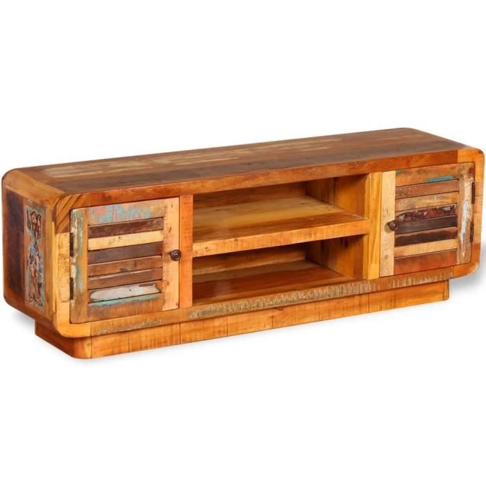 Meuble TV Vintage - Bois de Récupération Massif - Multicolore - L 120 x P 30 x H 40 cm