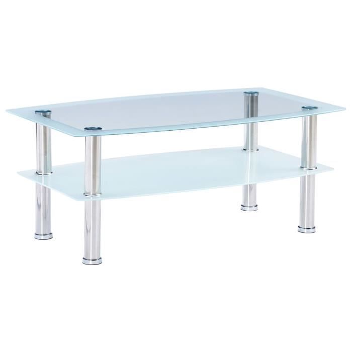 Ecom2527Parfait -Table basse décor scandinave - Table de salon Table de thé Table gigogne Blanc 100x60x42 cm Verre trempé