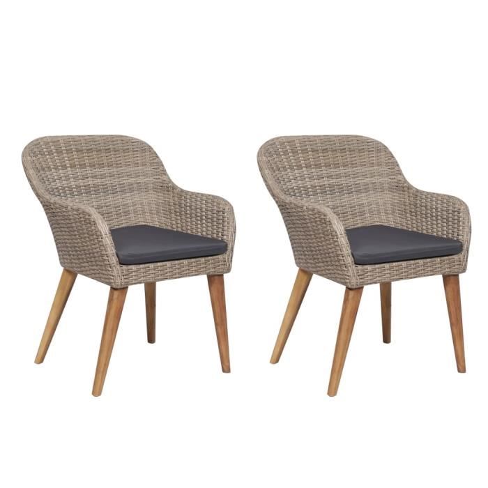 Magnifique - Lot de 2 Chaise de jardin avec coussins Fauteuil de Jardin Chaise d'extérieur Résine tressée Marron