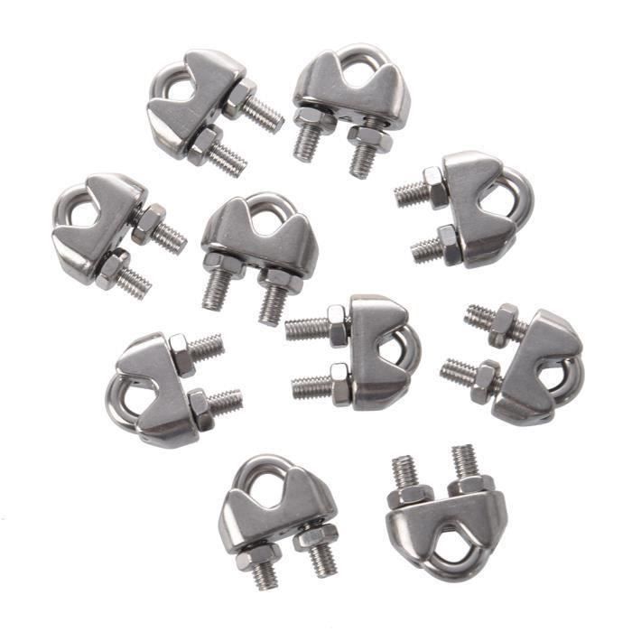 10 pieces Serre-cable acier inox teinte argent 4mm la02072