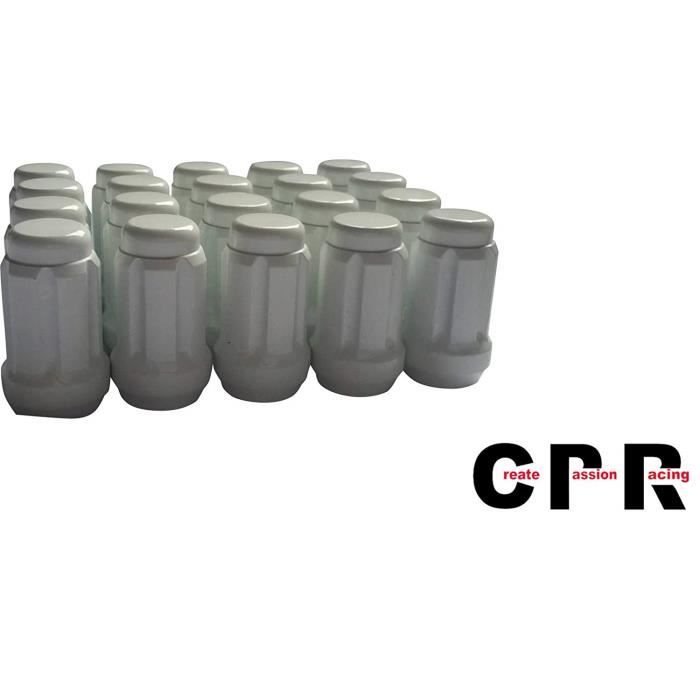 Pour la Pratique de la fermer polygonale SPLINE Lug Écrous de roue en acier 20 pcs avec clé M12 x 1,25 Blanc