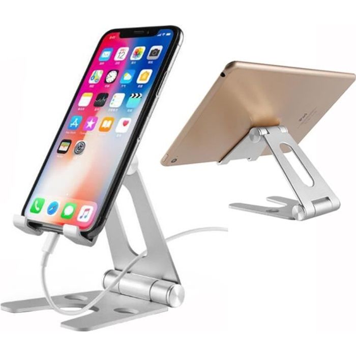 Support Téléphone Portable Réglage bureau Support dock pour iPhone, Huawei, Samsung, Smartphones Tablette Nintendo - Argenté