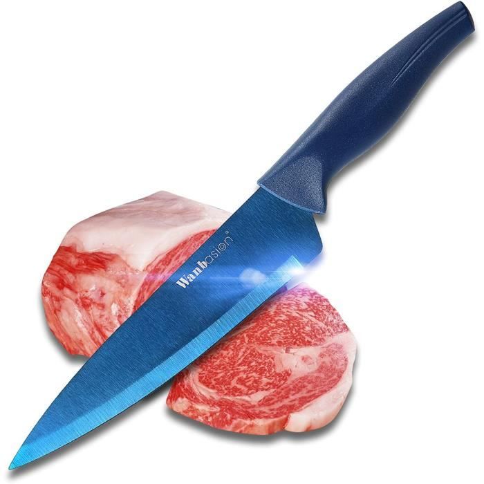 Wanbasion Couteau de Chef Tranchant Bleu de Cuisine Professionnelle Sharp, Couteau de Chef de Cuisine en Acier Inoxydable, Couteau d