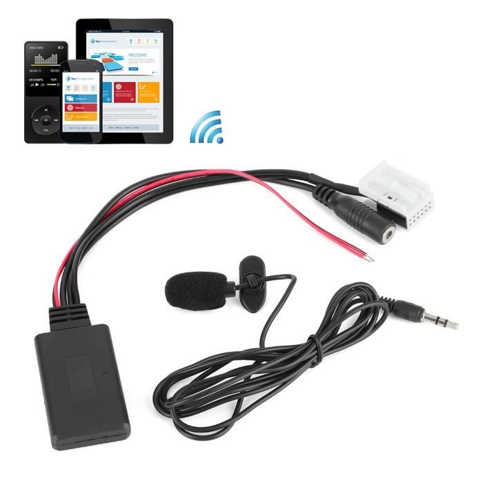 Drfeify Adaptateur audio Bluetooth Câble Audio Bluetooth 12 Broches Adaptateur AUX de Voiture Connecteur avec Microphone Adapté