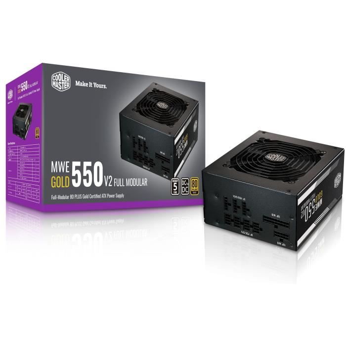 COOLER MASTER MWE Gold 550W FM V2 - Alimentation 550W 100% modulaire (Certifiée 80 Plus GOLD Garantie 5 ans) Câbles plats noir