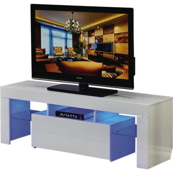 Meuble TV LED -Borda- - 130 x 34 x 45 cm - Blanc laqué