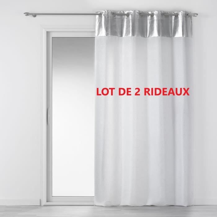 Lot de 2 rideaux a oeillets 140x240 cm luxury Blanc/argent