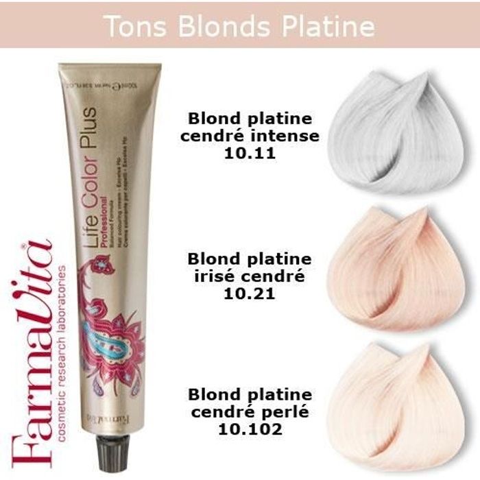 Coloration cheveux FarmaVita - Tons Blonds Platine, collection Mineral nuances pastels Blond platine cendré intense 10.11