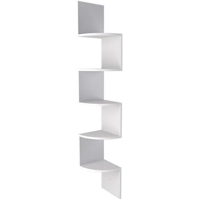 Étagère d'angle en Bois MDF,  Étagères Murale de Rangement pour livres, objets,  5 étages - Blanc
