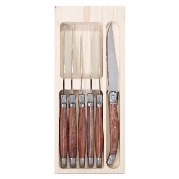 Laguiole - Ensemble de 6 couteaux de table marbré foncé en métal