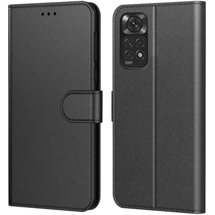 Coque Redmi Note 11 / 11S 4G Simili Cuir Rabat Noir Porte Carte