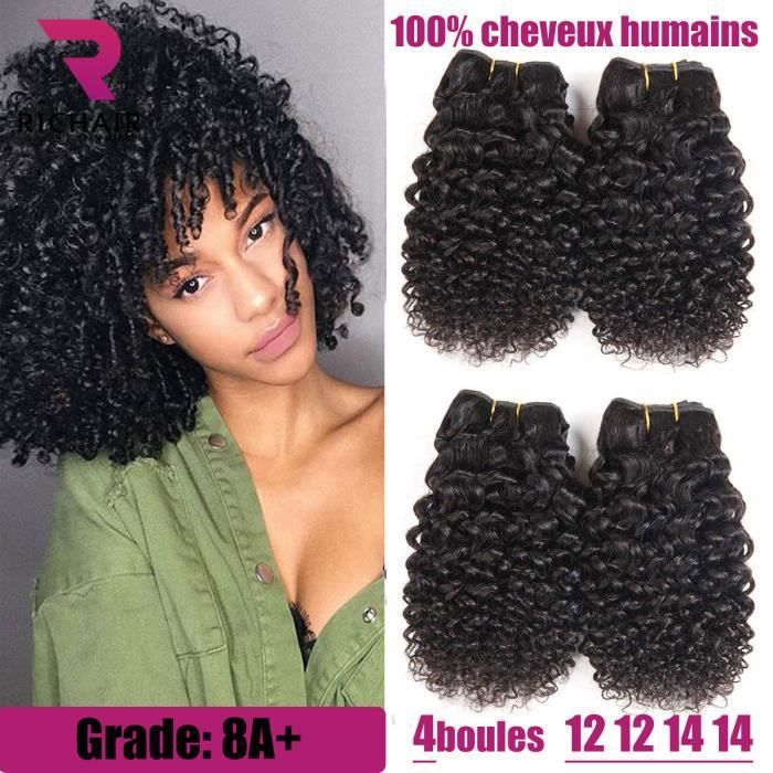 4 tissage bresilien boucle 8A 12+12+14+14pouces en vierges en lot 50g/p kinky curly vrais cheveux court mèches RICHAIR Prix d'usine