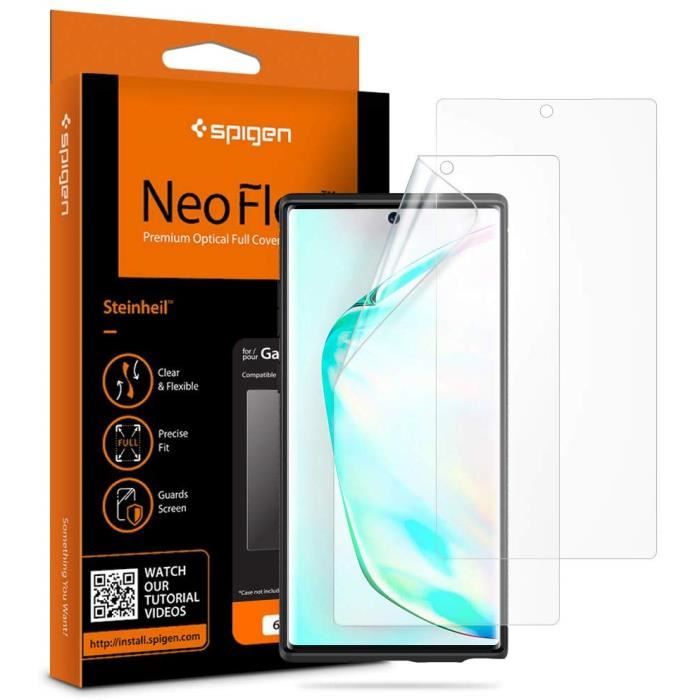 Spigen Protection écran Samsung Note 10 [NeoFlex] 2 Pièces, Compatible avec capteur à Ultrason, Couverture maximale (628FL27296)