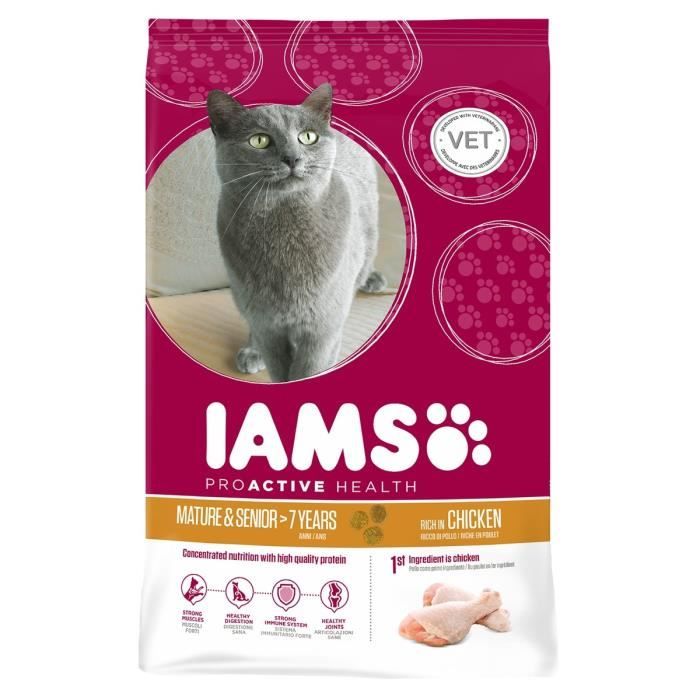 IAMS Vitality Croquettes premium chats séniors - Complètes et équilibrées - Favorise Longévité - Au poulet frais - Sans OGM - 10kg